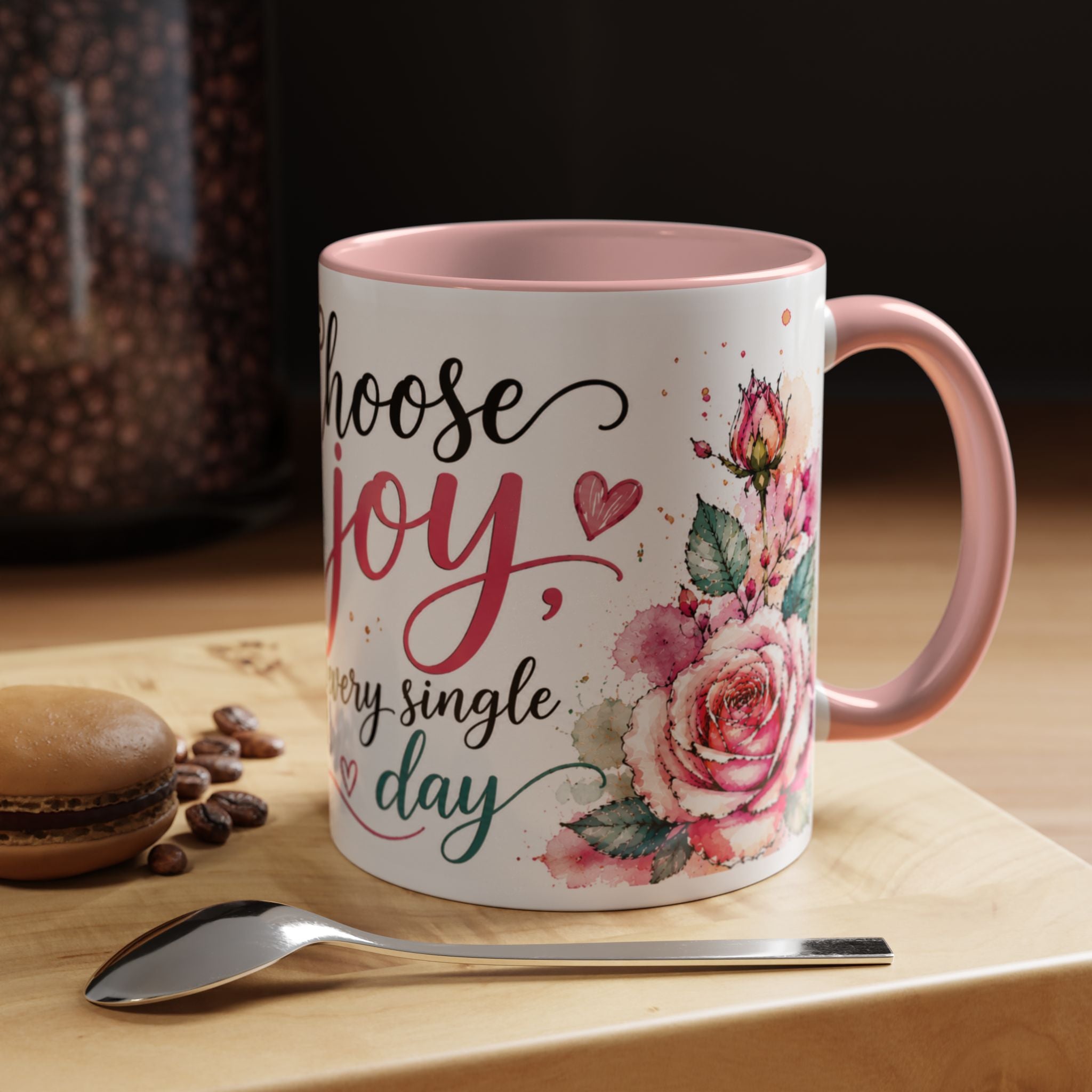 Choose Joy Floral Coffee Mug – Inspirational Pink Rose Accent Mug (11/15oz)