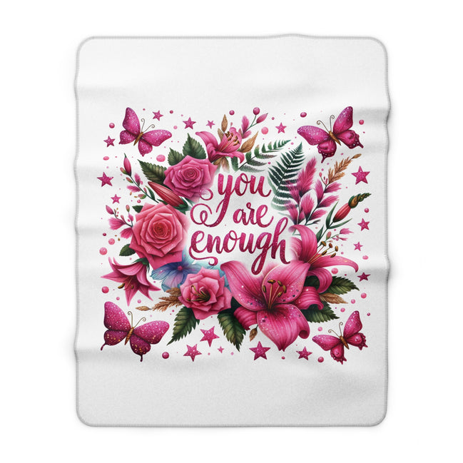 You Are Enough Sherpa Blanket — Pink Floral Inspirational Throw