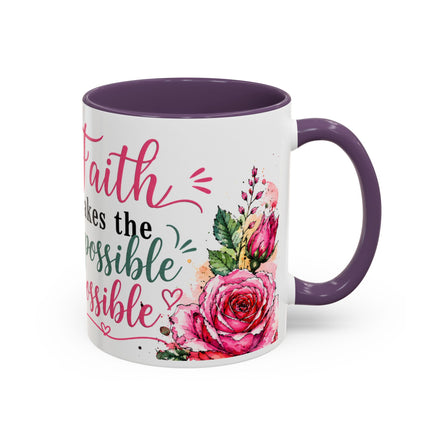 "Faith Makes the Impossible Possible" Coffee Mug — Floral Cross Inspirational Christian 110z