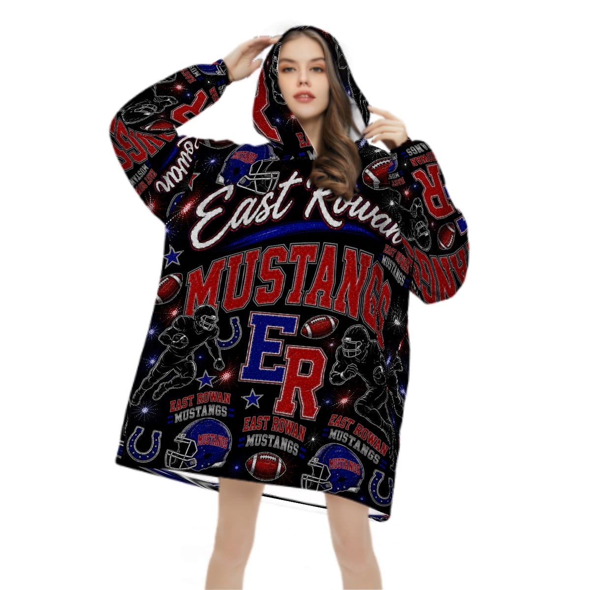 Football Inspired - East Rowan Mustangs - Adult Blanket Hoodie