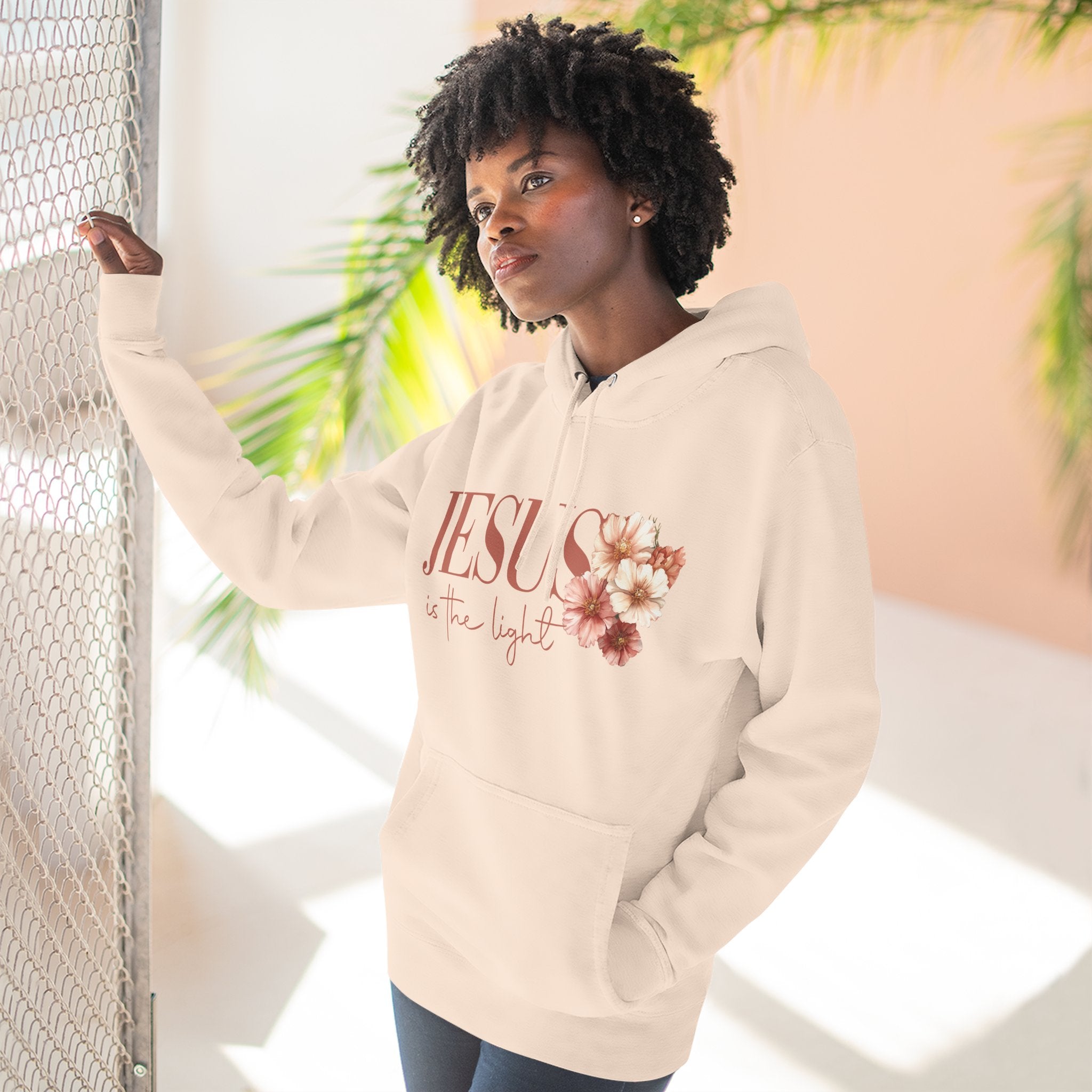Jesus Is the Light Floral Cross Hoodie — Christian Faith Graphic Hoodie