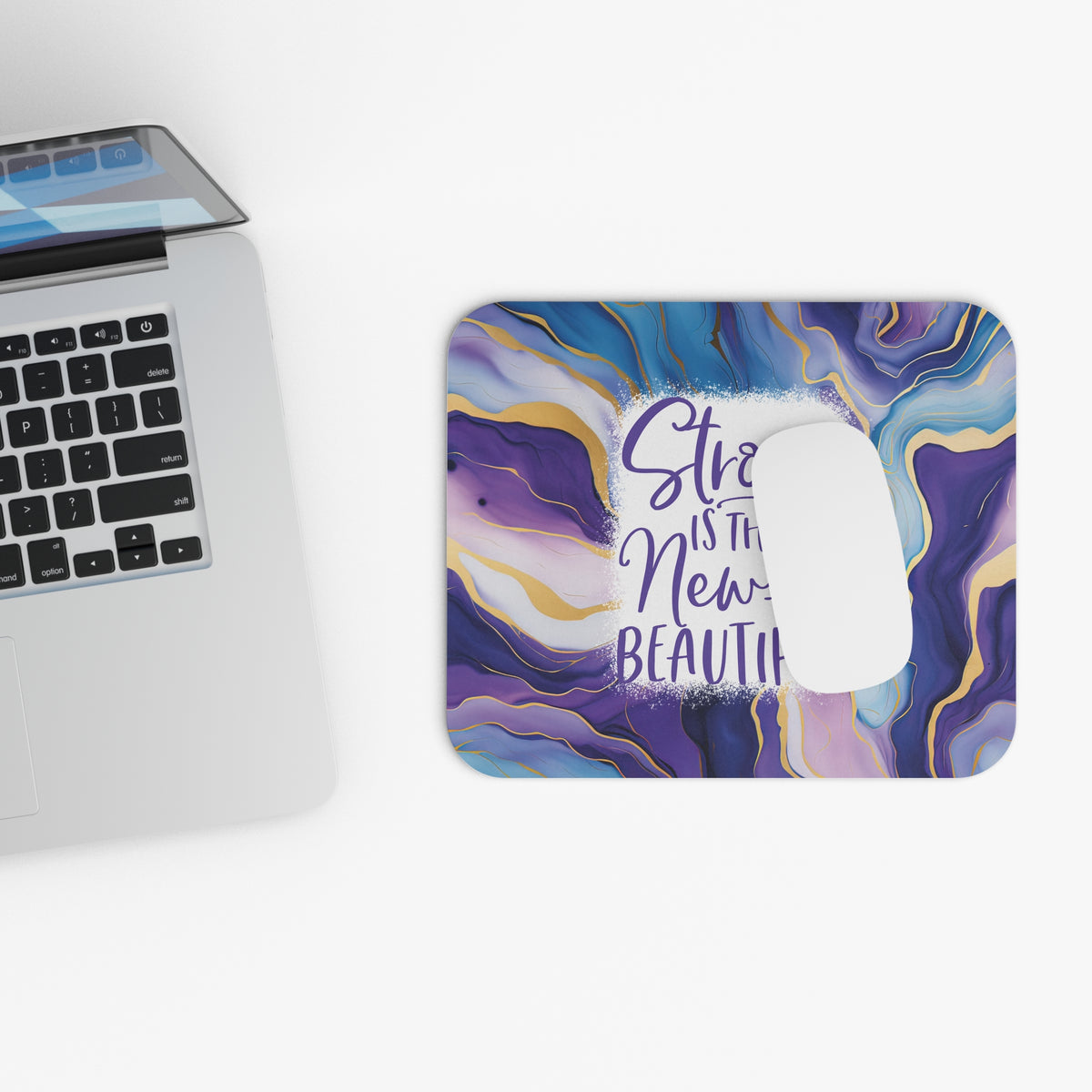Strong Is the New Beautiful Mouse Pad — Inspirational Purple Marble Desk Mat