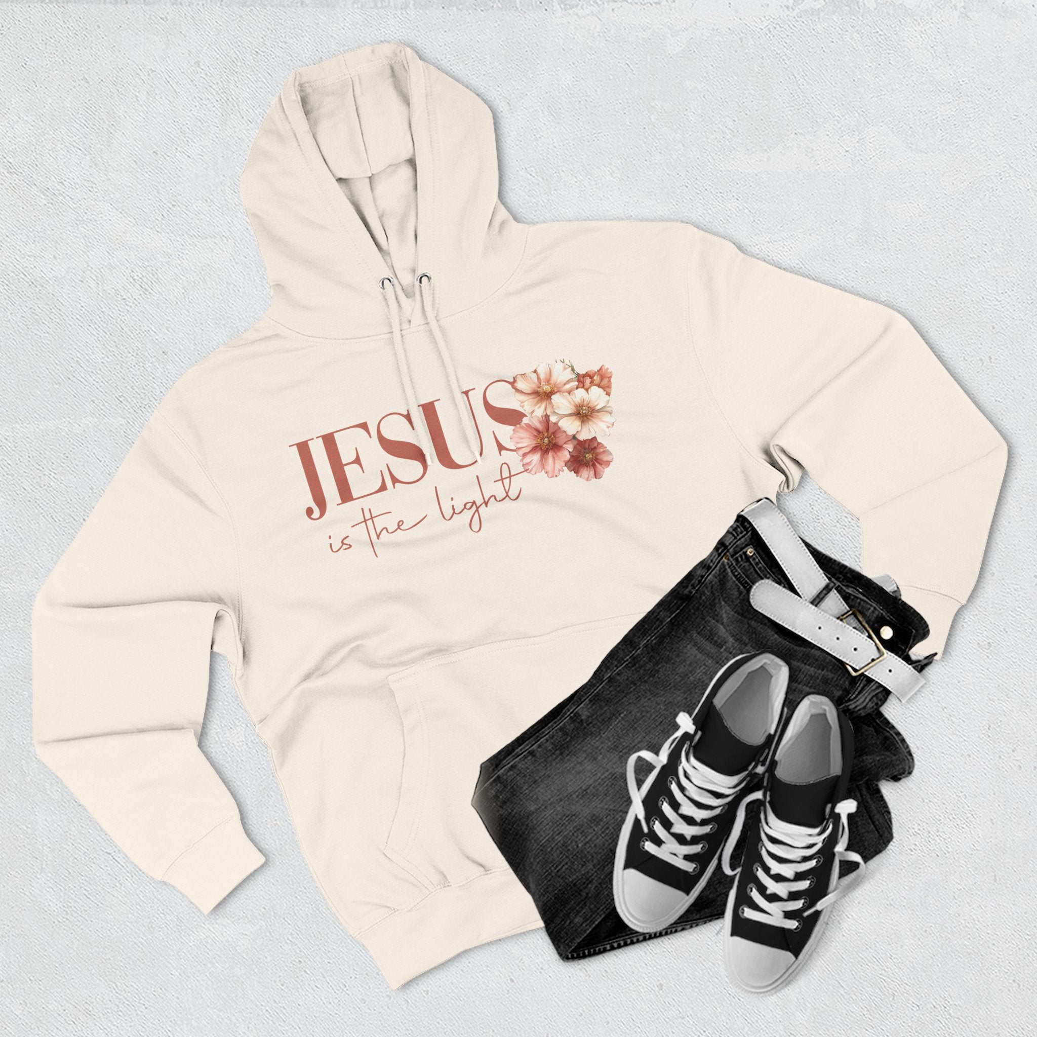 Jesus Is the Light Floral Cross Hoodie — Christian Faith Graphic Hoodie