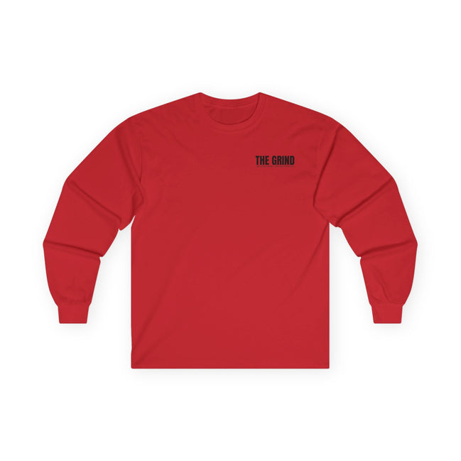 Men's "The Grind" Long Sleeve Tee — Motivational "The Grind" Back Print