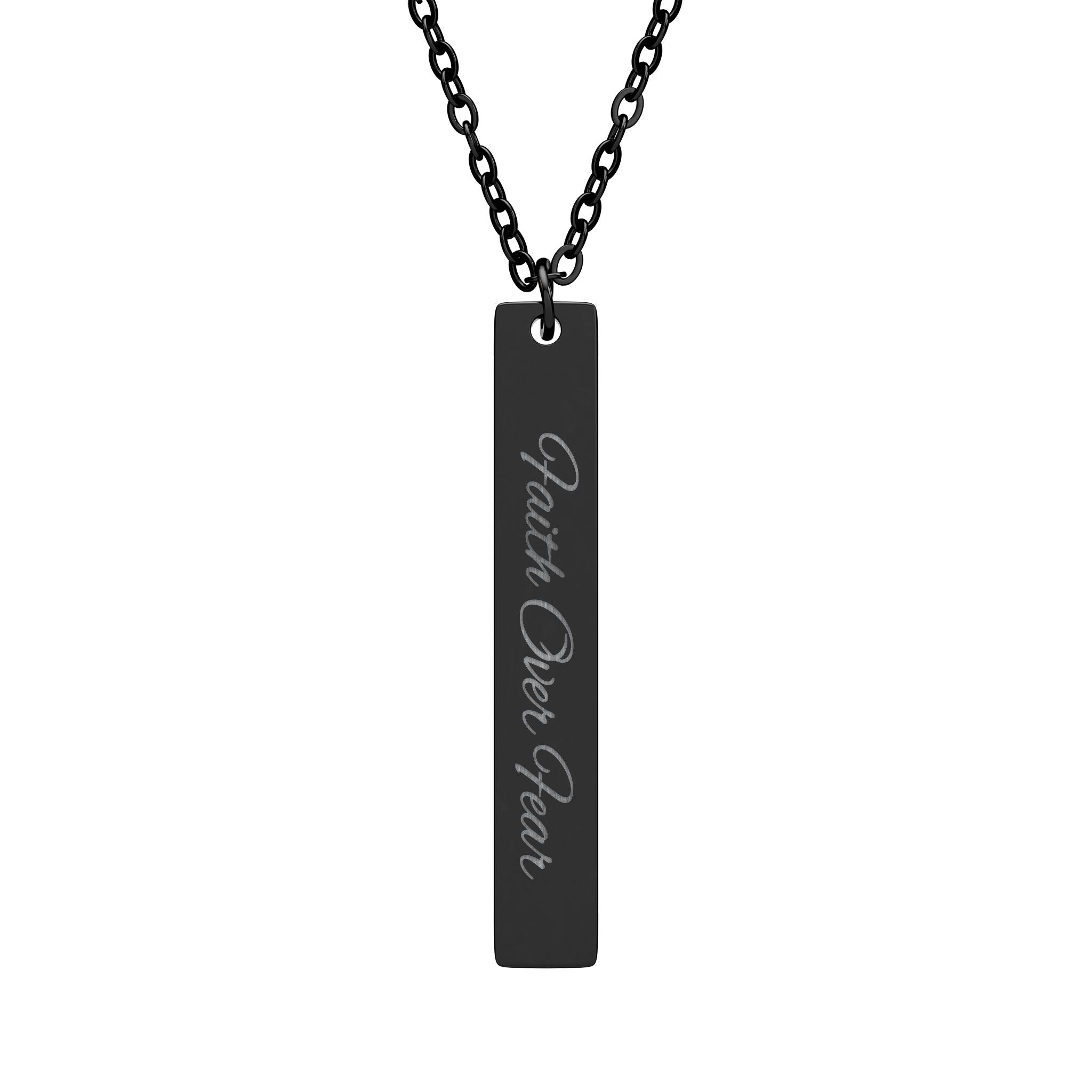 Engraved Vertical Bar Necklace — Faith Over Fear Message Pendant