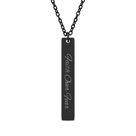 Engraved Vertical Bar Necklace — Faith Over Fear Message Pendant