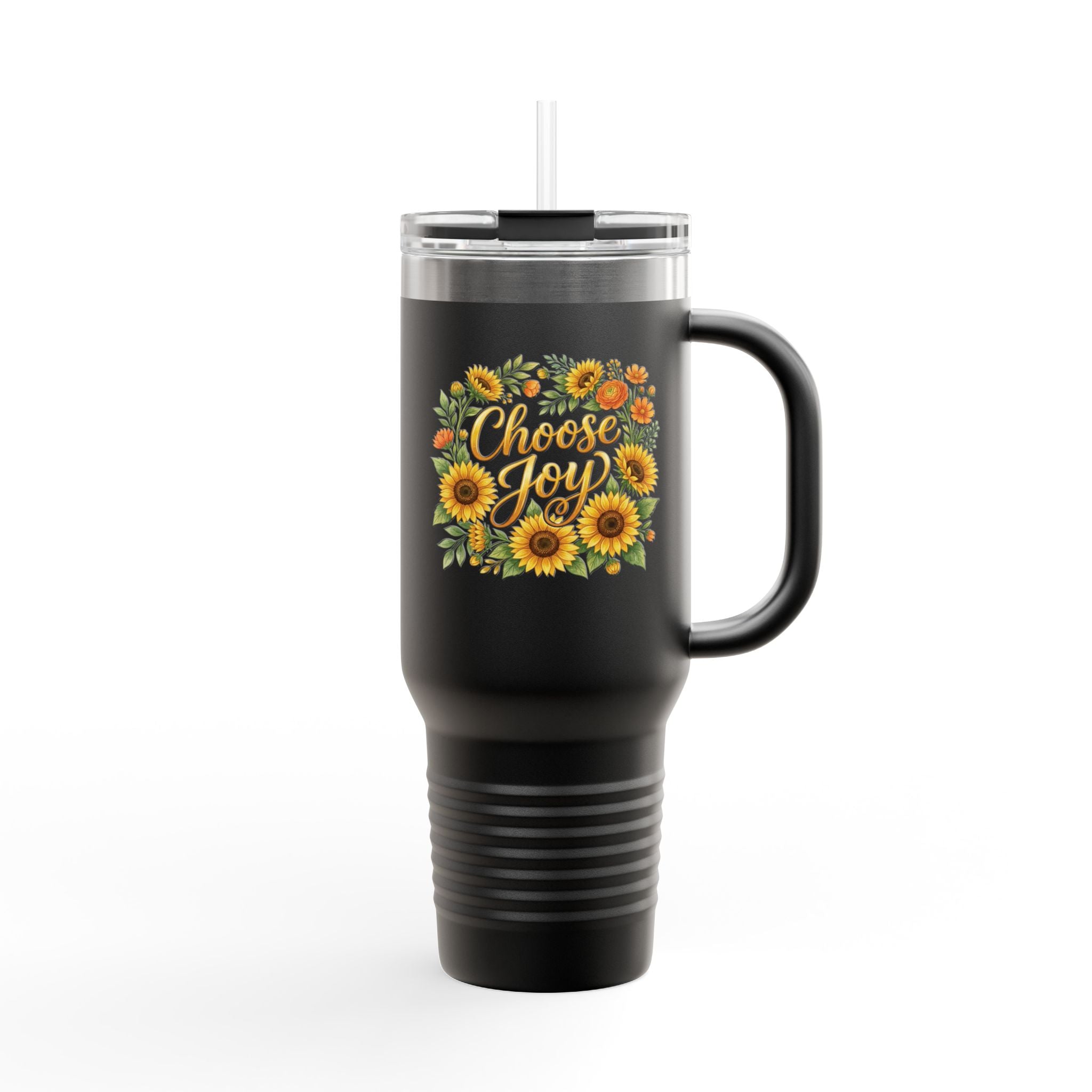 40oz Insulated Travel Mug — 'Choose Joy' Sunflower Design
