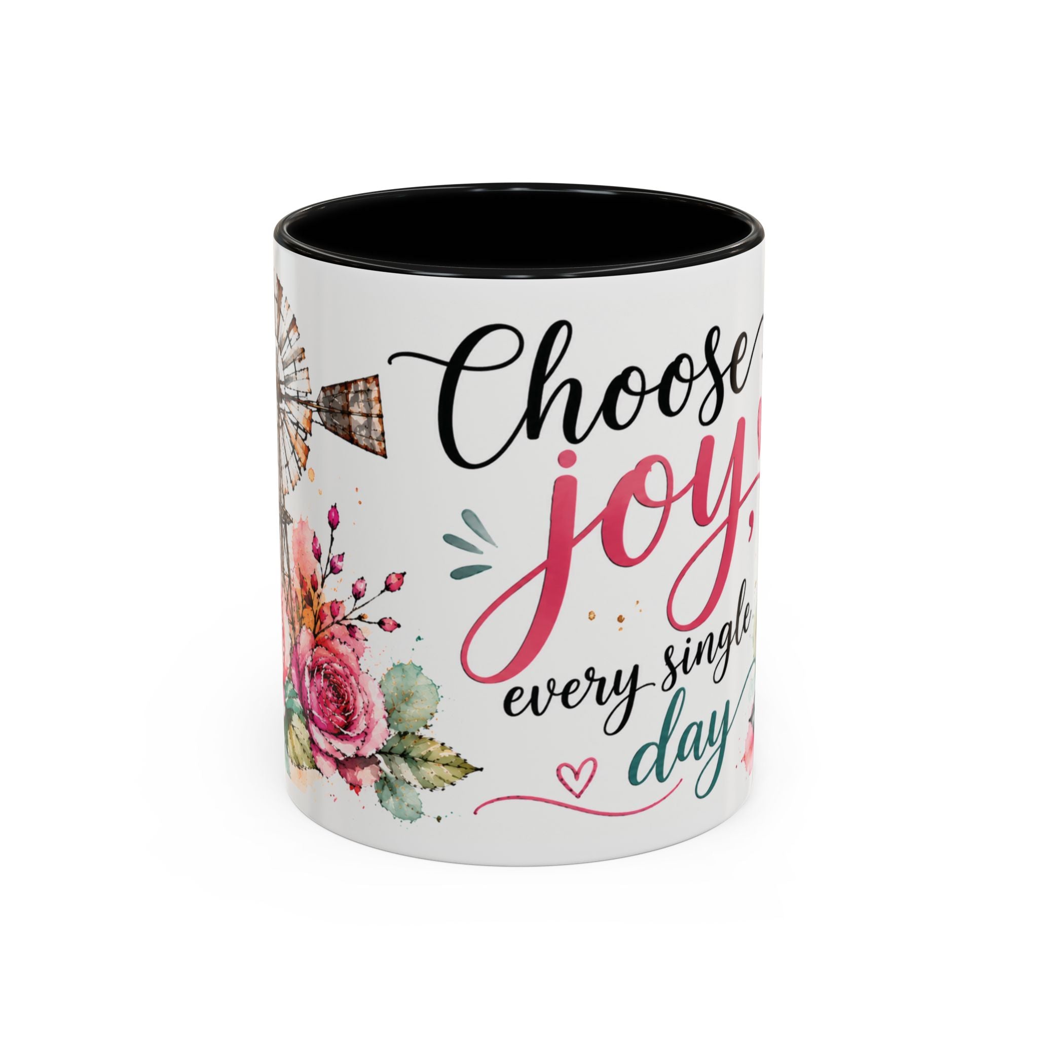 Choose Joy Floral Coffee Mug – Inspirational Pink Rose Accent Mug (11/15oz)