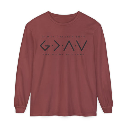 God Is Greater Than Long Sleeve T-Shirt — "God Is Greater Than The Highs And Lows" Christian Tee