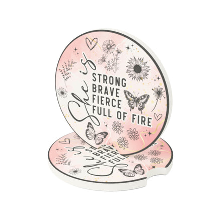 She Is Strong Brave Fierce Full of Fire - Car Coaster