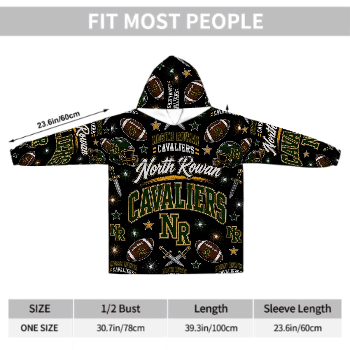 Football Inspired - North Rowan Cavaliers - Adult Blanket Hoodie
