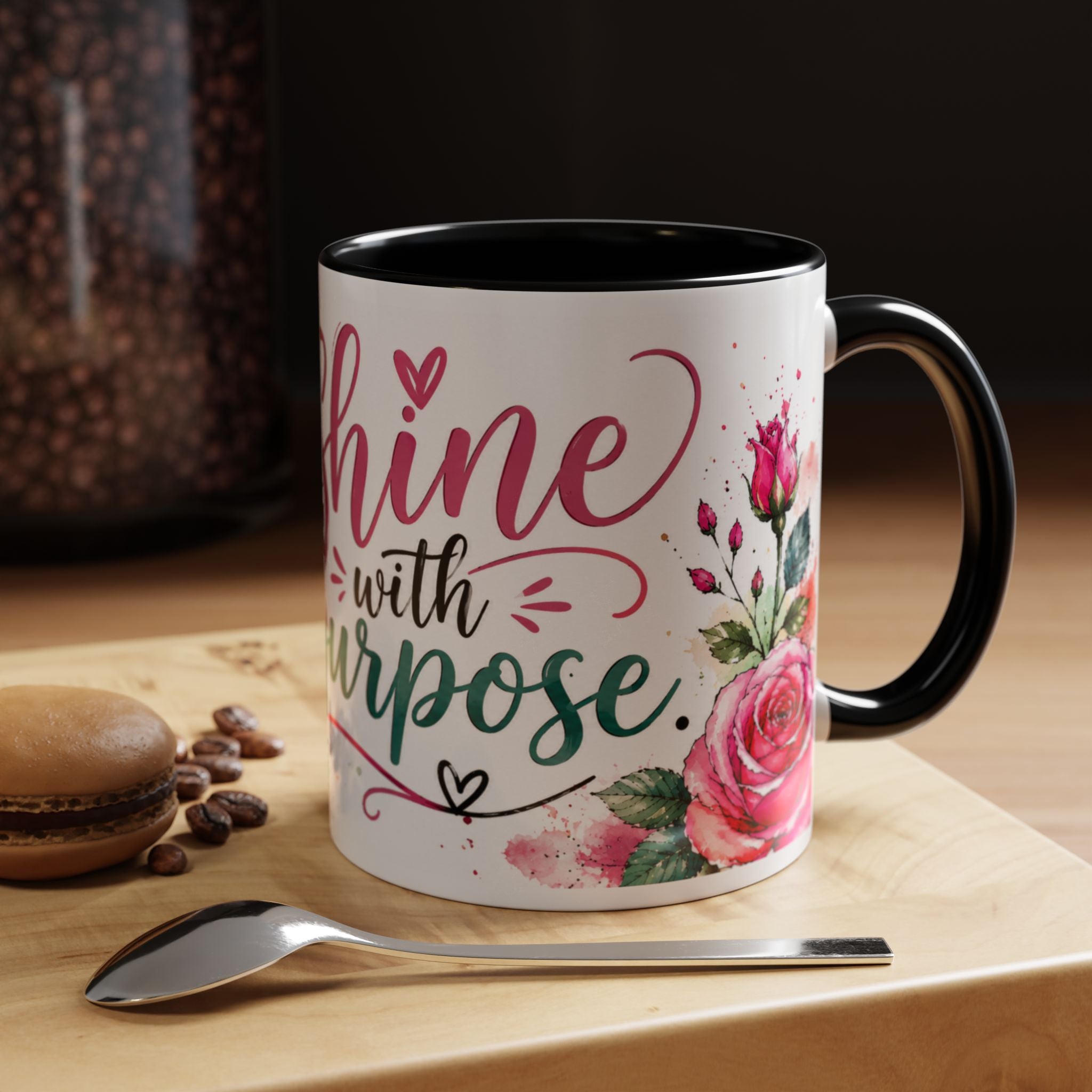 Shine With Purpose Floral Accent Coffee Mug — Inspirational 11oz Ceramic