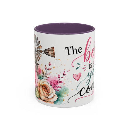 Inspirational Coffee Mug — (11oz) "The Best Is Yet to Come" Floral Accent