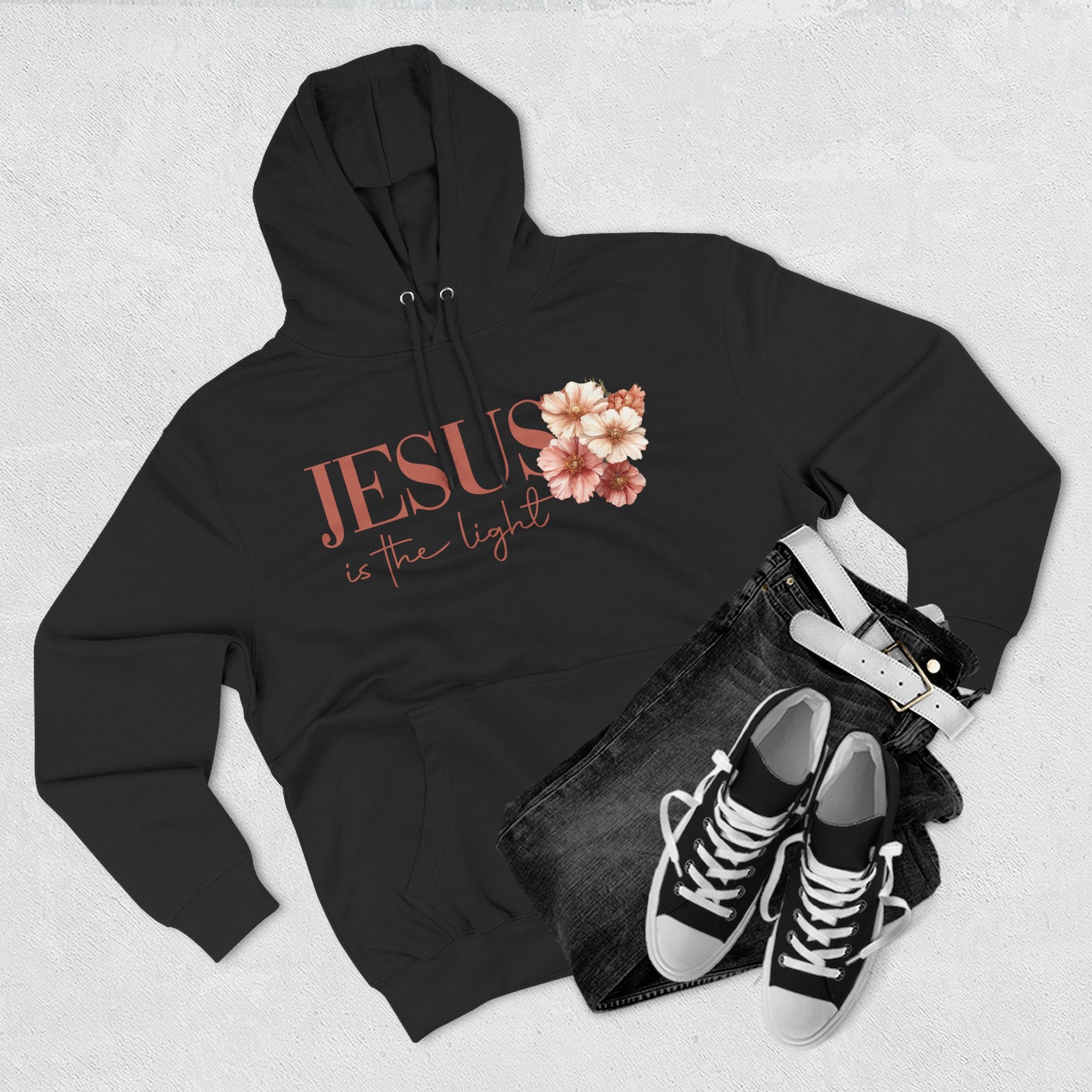 Jesus Is the Light Floral Cross Hoodie — Christian Faith Graphic Hoodie