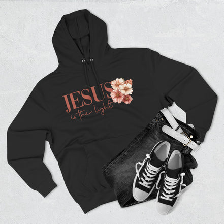 Jesus Is the Light Floral Cross Hoodie — Christian Faith Graphic Hoodie