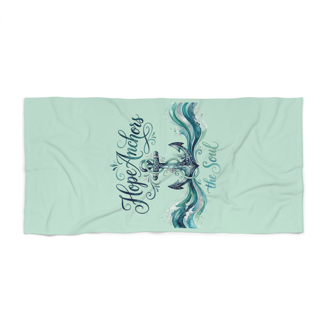 Beach Towel - "Hope Anchors the Soul" Nautical Anchor Waves Design