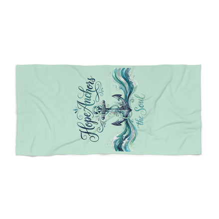Beach Towel - "Hope Anchors the Soul" Nautical Anchor Waves Design