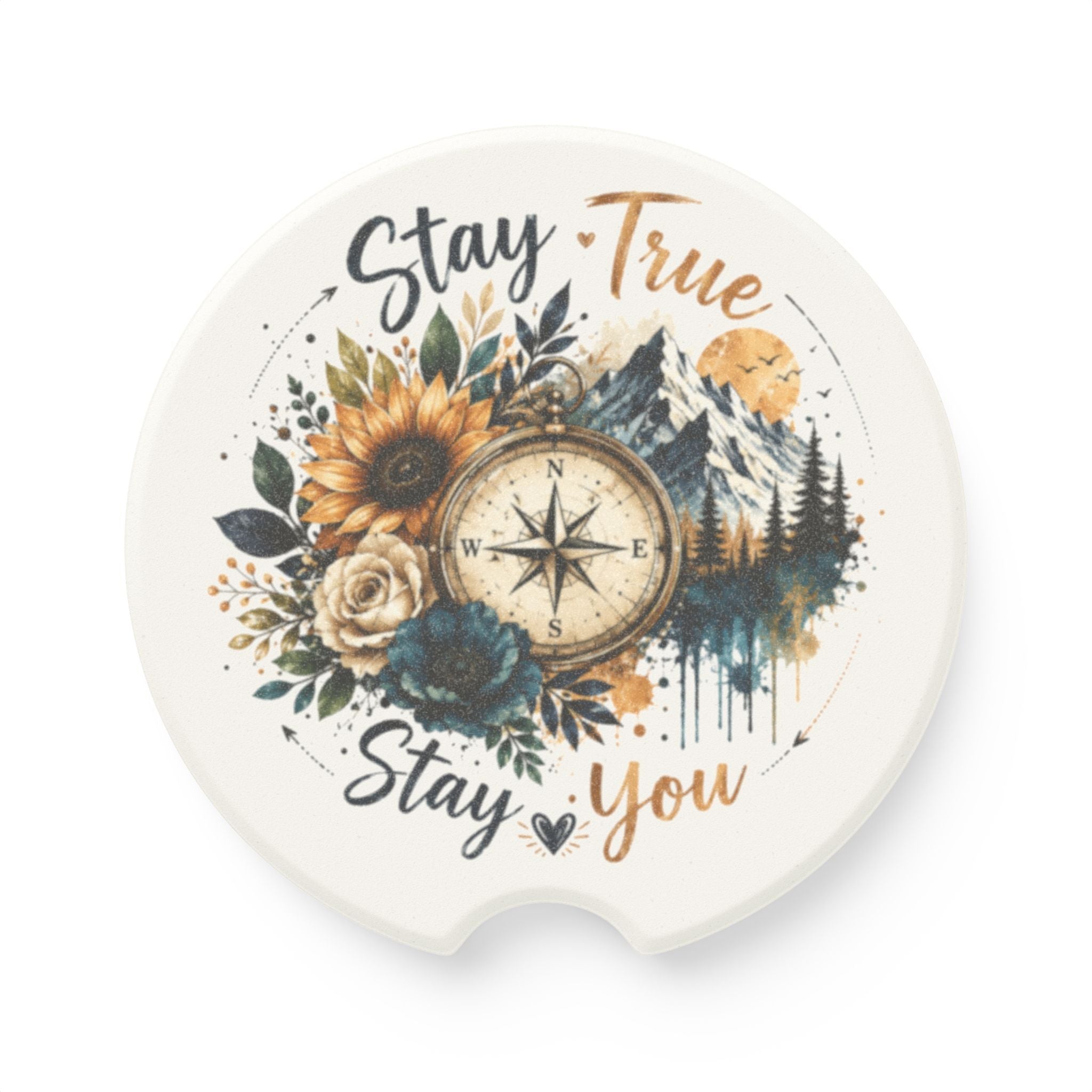 Stay True Stay You Soapstone Car Coaster — Compass & Wildflower Travel Car Cup Holder Insert