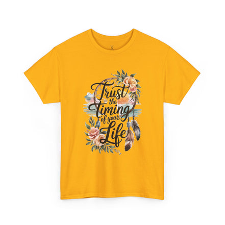 Women's Inspirational Tee — "Trust the Timing of Your Life" Floral Graphic