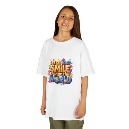 Girl's Back to School Kids Tee — "Let Your Smile Change the World" Colorful Inspirational Graphic