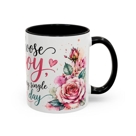 Choose Joy Floral Coffee Mug – Inspirational Pink Rose Accent Mug (11/15oz)