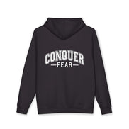 Unisex Hoodie — Conquer Fear Graphic Hooded Sweatshirt (Motivational Pullover)