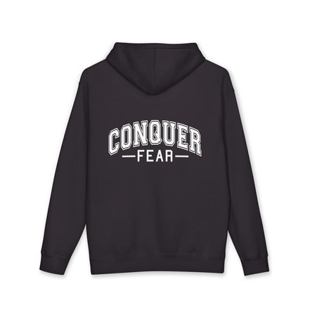 Unisex Hoodie — Conquer Fear Graphic Hooded Sweatshirt (Motivational Pullover)