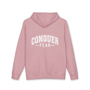 Unisex Hoodie — Conquer Fear Graphic Hooded Sweatshirt (Motivational Pullover)