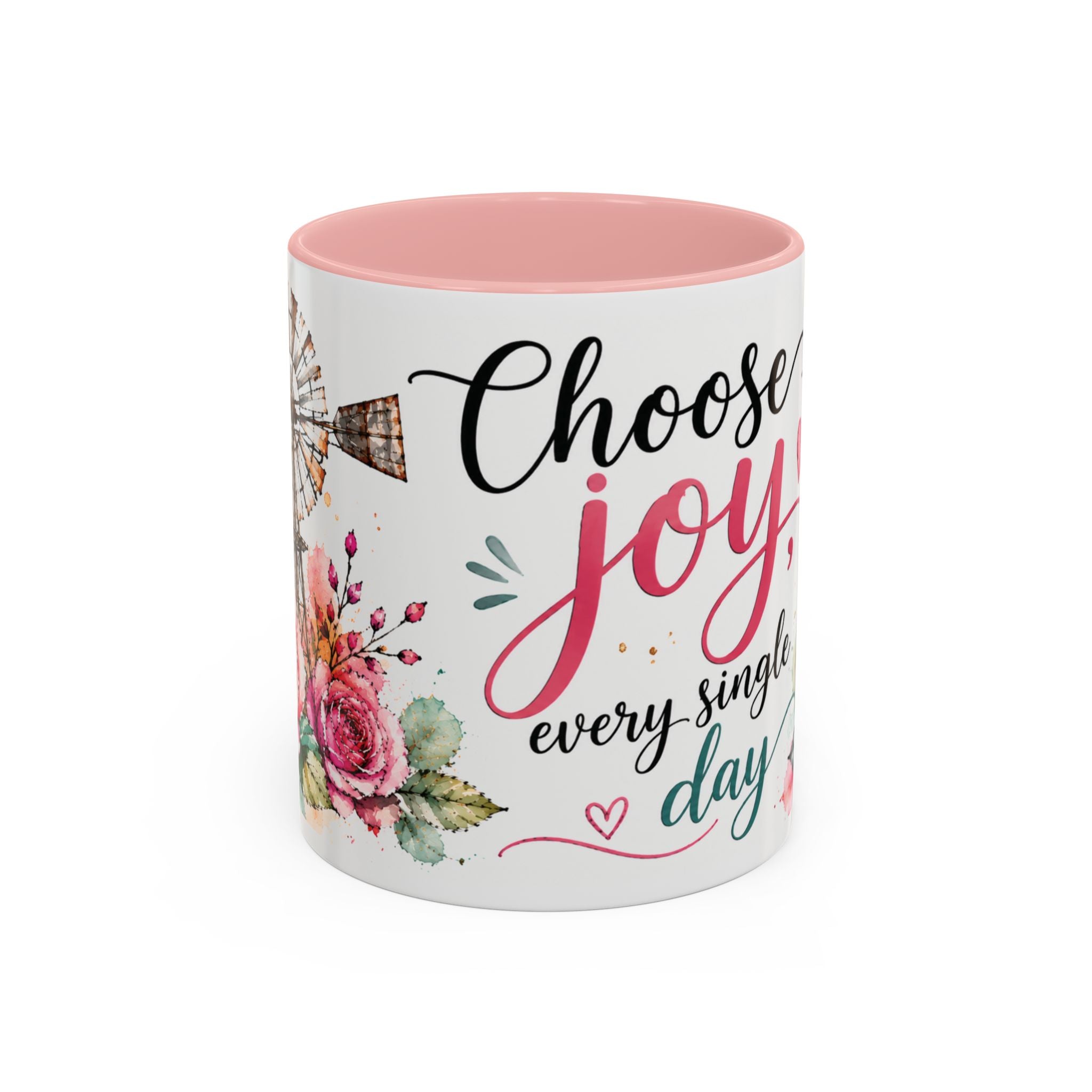 Choose Joy Floral Coffee Mug – Inspirational Pink Rose Accent Mug (11/15oz)