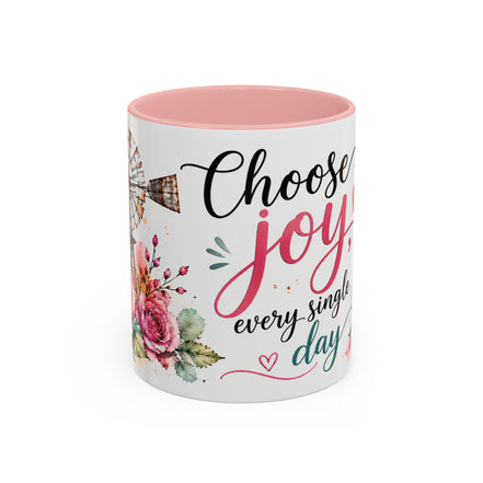 Choose Joy Floral Coffee Mug – Inspirational Pink Rose Accent Mug (11/15oz)