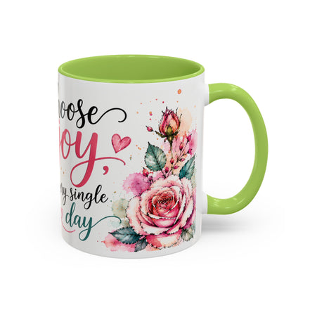 Choose Joy Floral Coffee Mug – Inspirational Pink Rose Accent Mug (11/15oz)