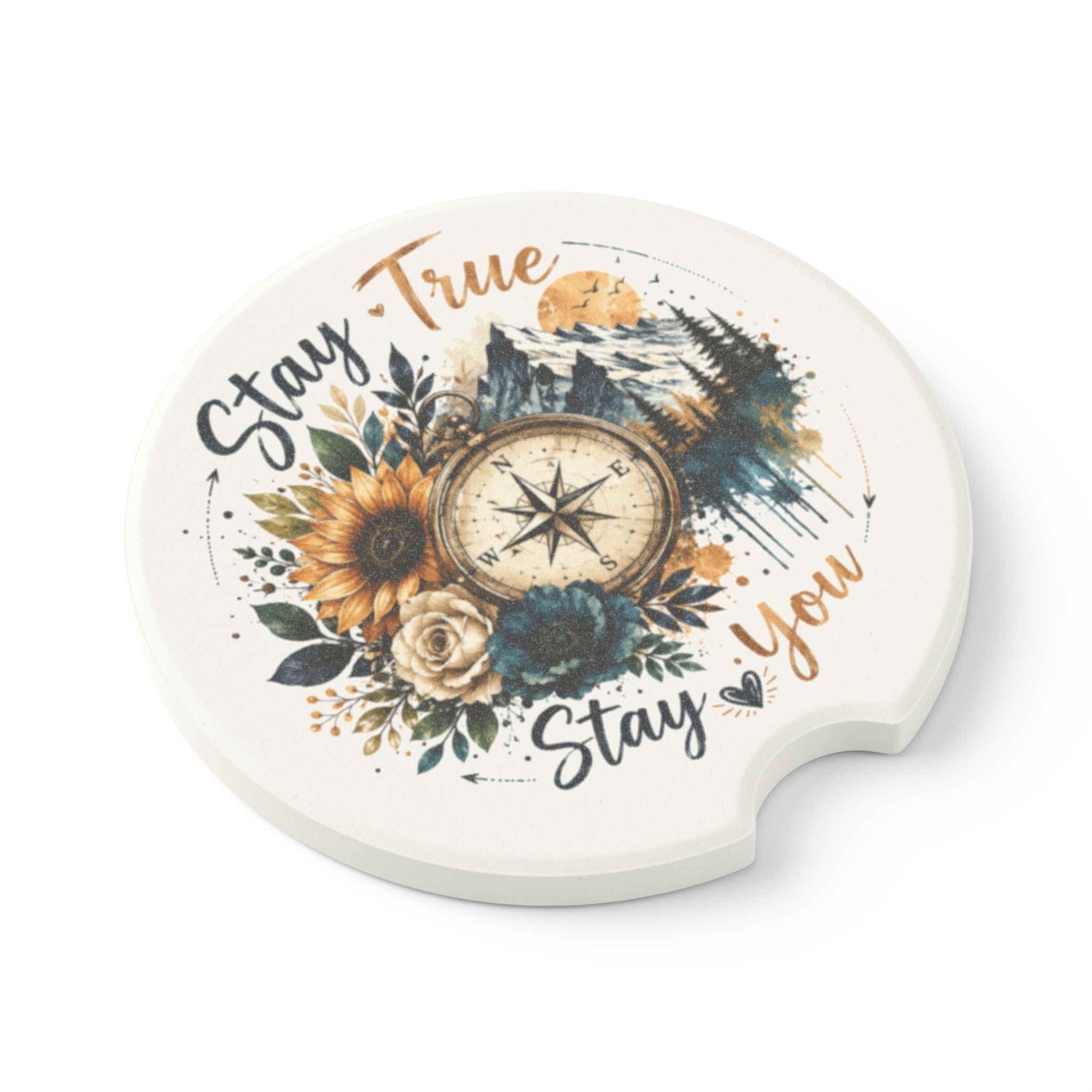 Stay True Stay You Soapstone Car Coaster — Compass & Wildflower Travel Car Cup Holder Insert