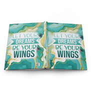 Let Your Dreams Be Your Wings Hardcover Journal — Teal Marble Inspirational Notebook