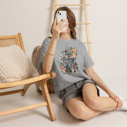 Women's Inspirational Tee — "Trust the Timing of Your Life" Floral Graphic