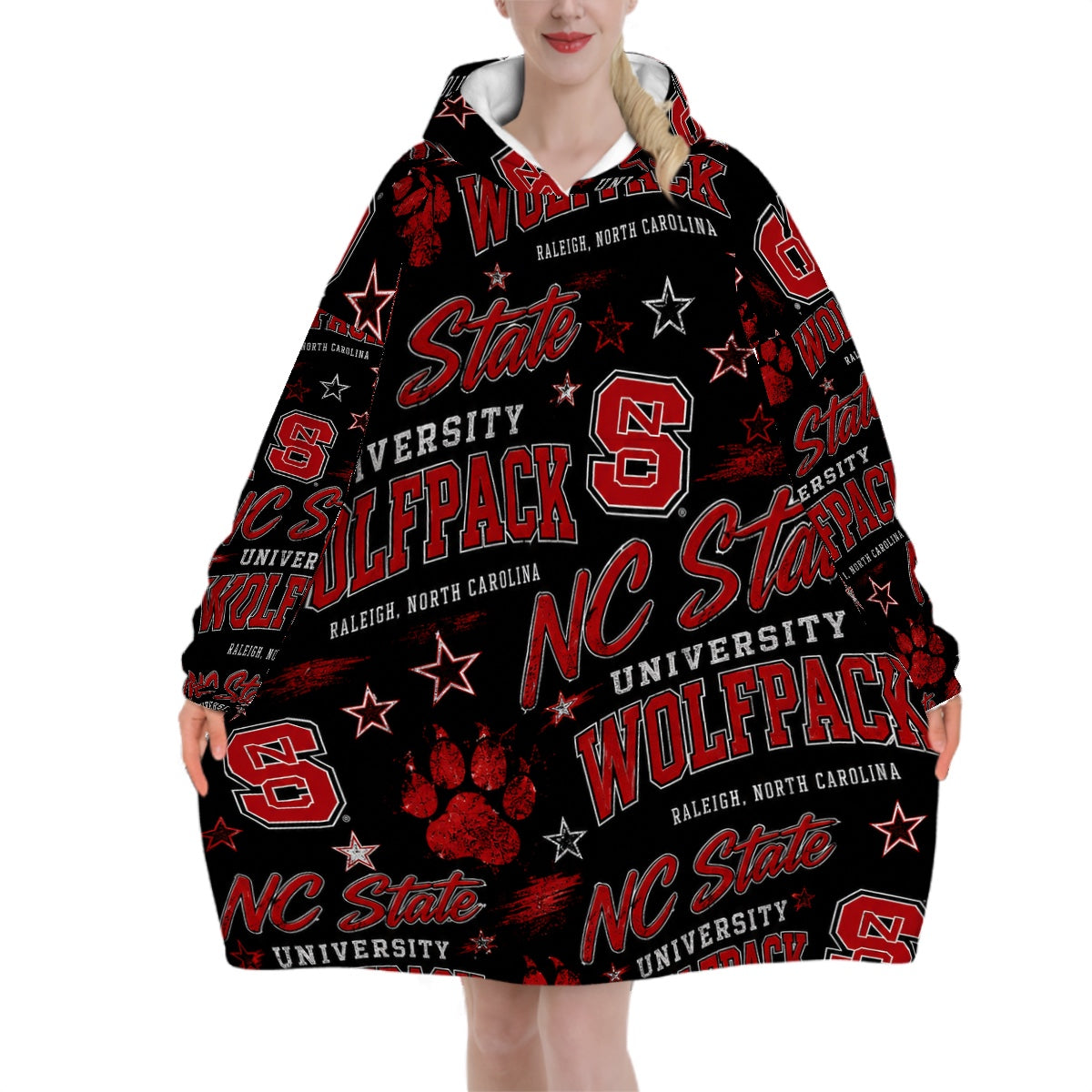 College Themed Adult Blanket Hoodie - NC State Wolfpacks