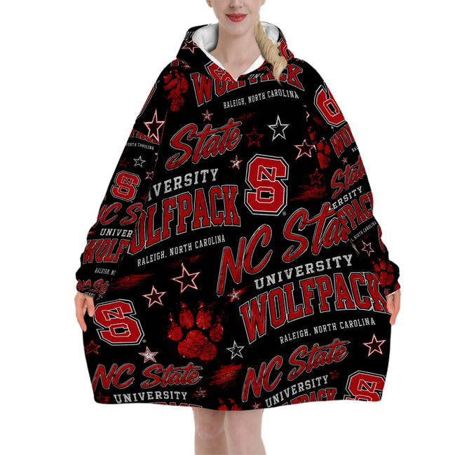 College Themed Adult Blanket Hoodie - NC State Wolfpacks