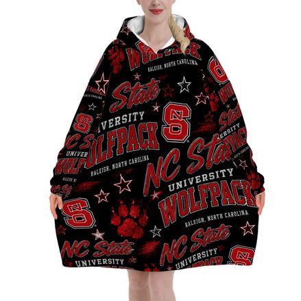 College Themed Adult Blanket Hoodie - NC State Wolfpacks