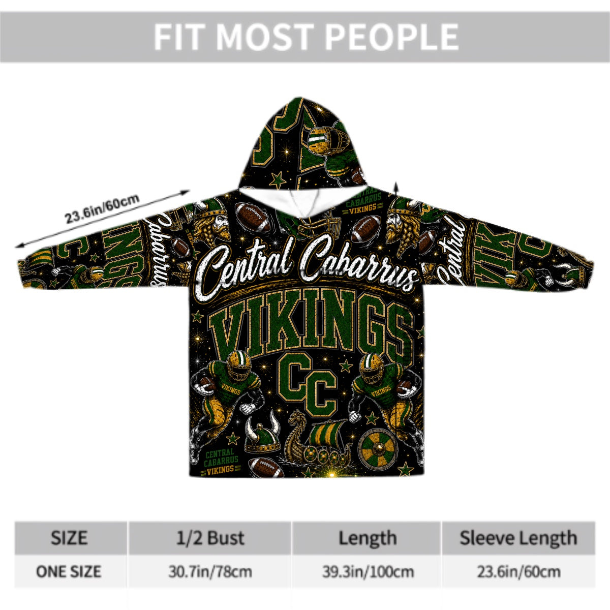 Football Inspired - Central Cabarrus Vikings - Adult blanket hoodie