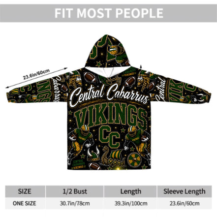 Football Inspired - Central Cabarrus Vikings - Adult blanket hoodie