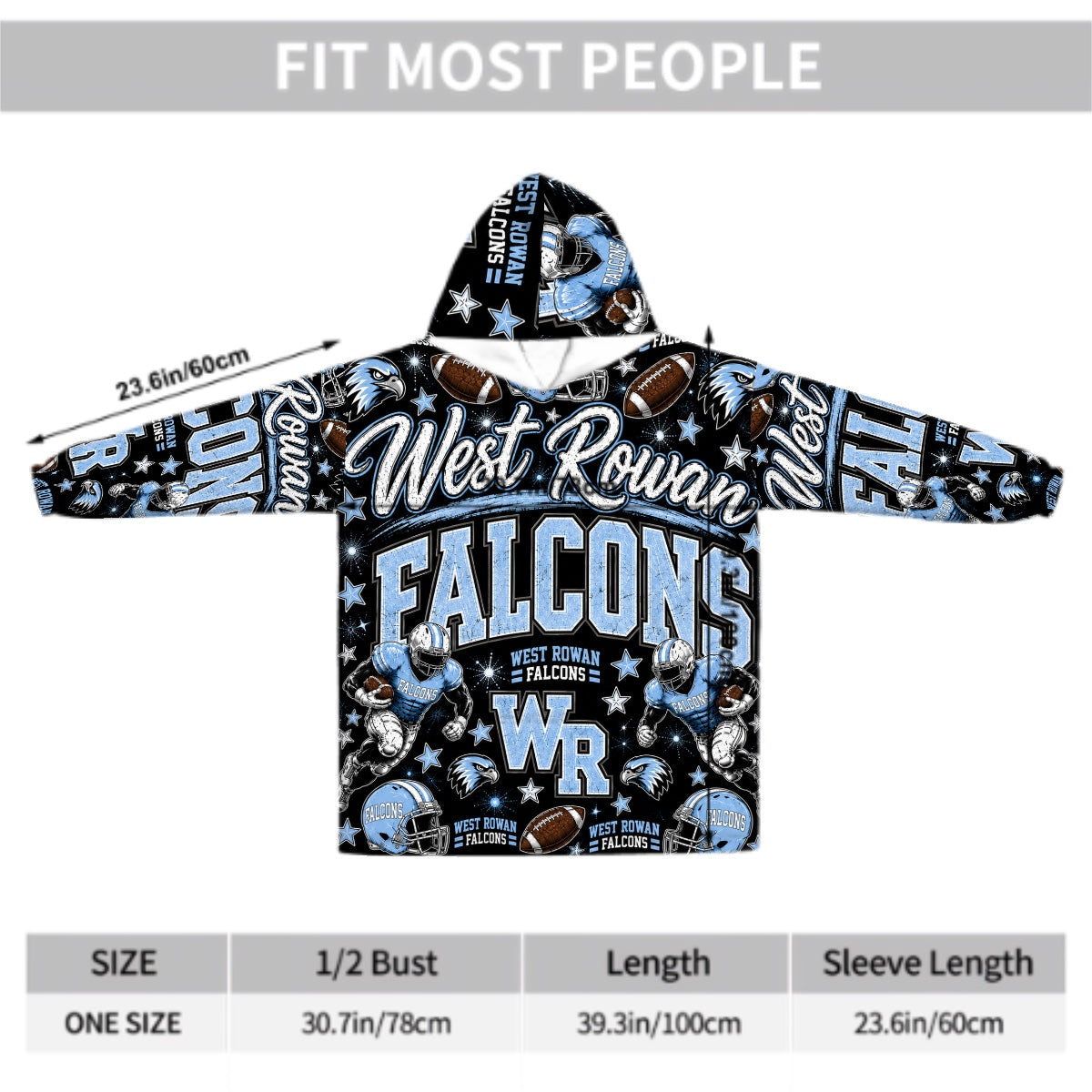 Football Inspired - West Rowan Falcons - Adult Blanket Hoodie