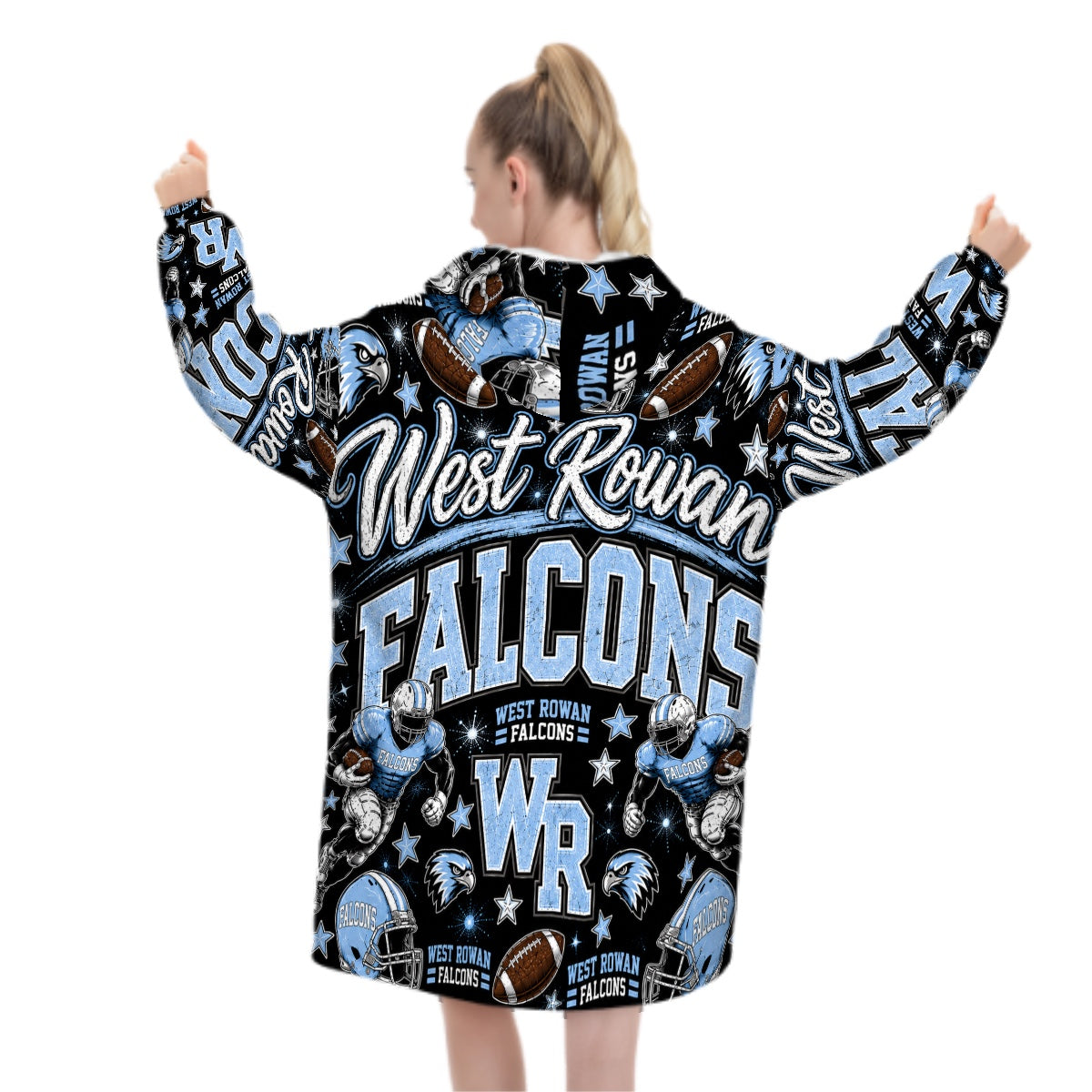 Football Inspired - West Rowan Falcons - Adult Blanket Hoodie