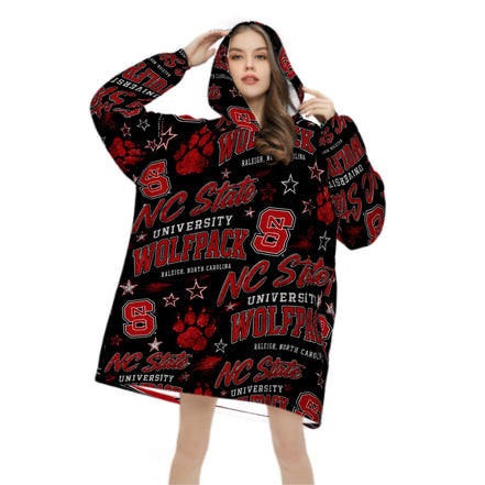 College Themed Adult Blanket Hoodie - NC State Wolfpacks