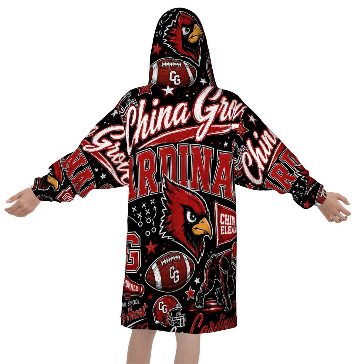 Football Inspired - China Grove Cardinals - Kids Blanket Hoodie