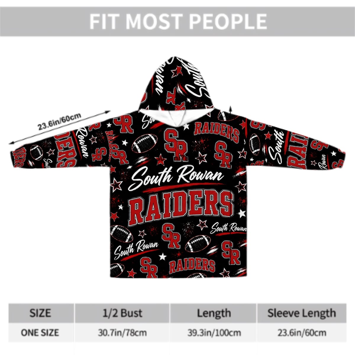 Football Inspired - South Rowan Raiders - Adult Blanket Hoodie