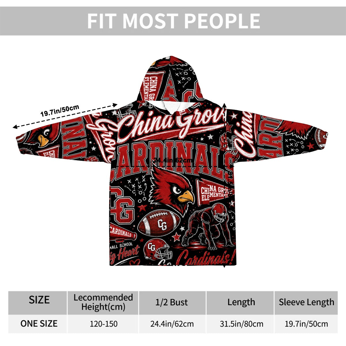 Football Inspired - China Grove Cardinals - Kids Blanket Hoodie