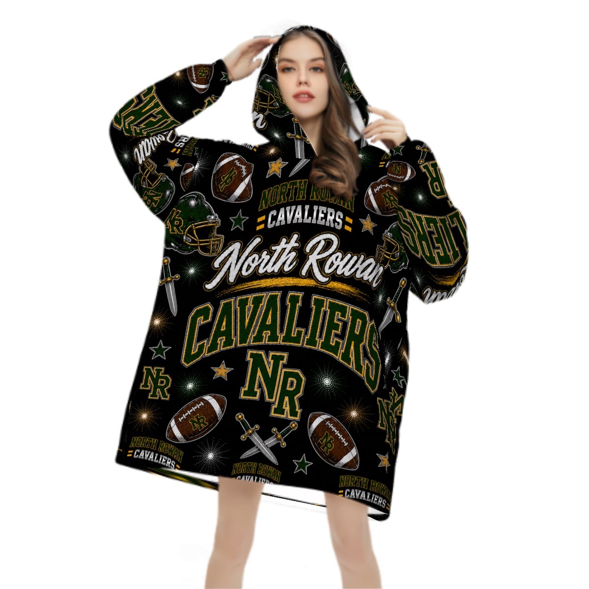 Football Inspired - North Rowan Cavaliers - Adult Blanket Hoodie