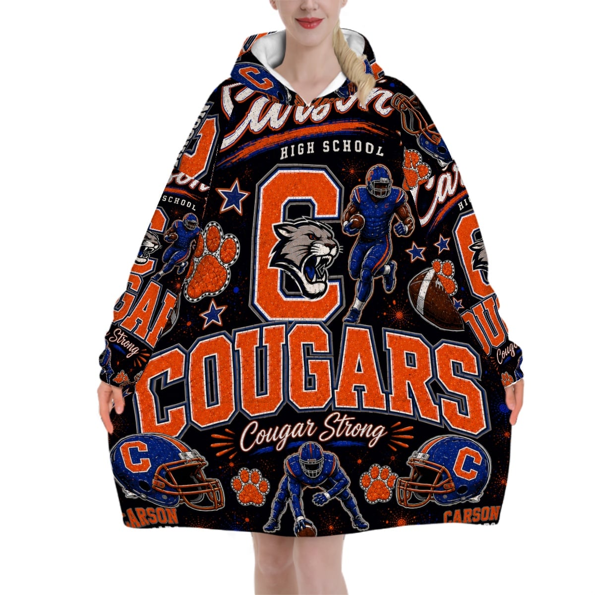 Football Inspired - J.C. Carson Cougars - Adult Blanket Hoodie
