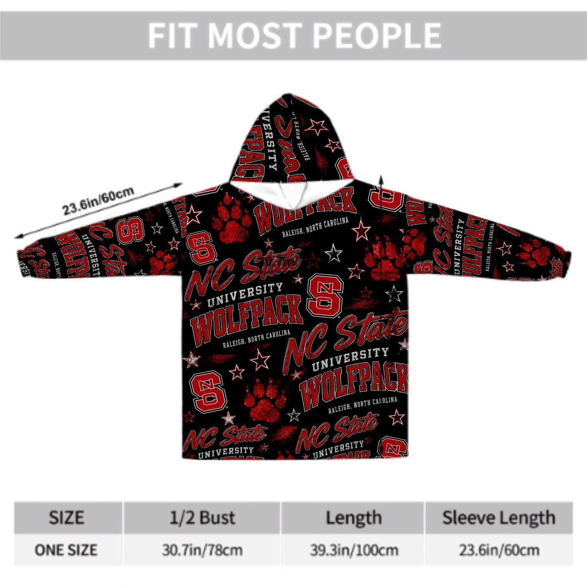 College Themed Adult Blanket Hoodie - NC State Wolfpacks
