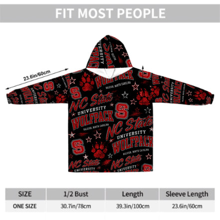 College Themed Adult Blanket Hoodie - NC State Wolfpacks