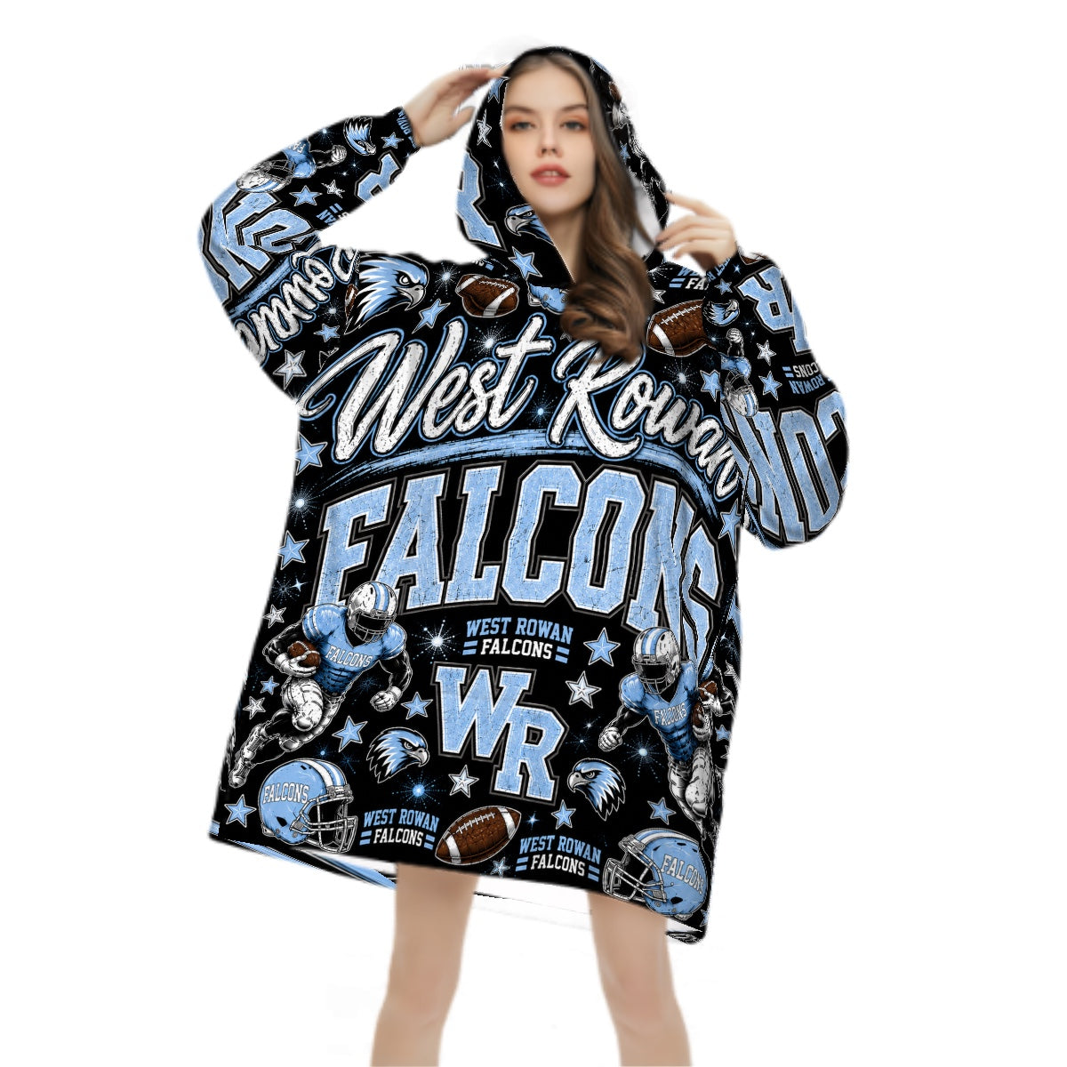 Football Inspired - West Rowan Falcons - Adult Blanket Hoodie